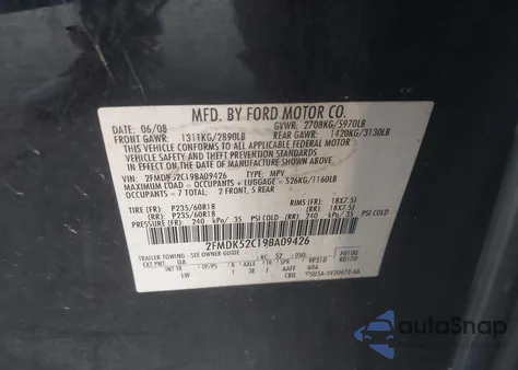 2009 Ford Flex Sel z USA, uszkodzony, nr VIN 2FMDK52C19BA09426